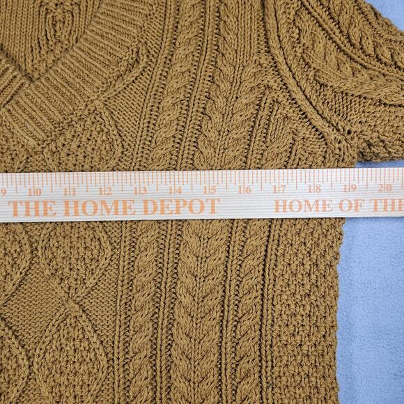 LL Bean Signature Sweater Womens Small Cable Knit Fisherman Tunic V-Neck Mustard - Picture 9 of 11